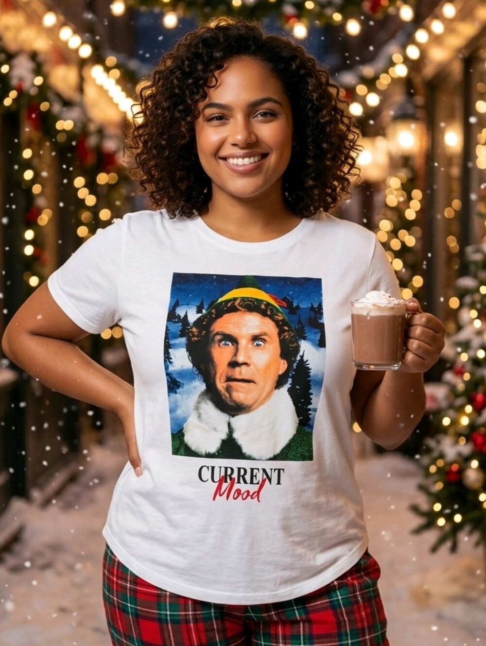 Buddy The Elf Current Mood Christmas Graphic Tee L/XL Holiday ELF Movie T-Shirt
